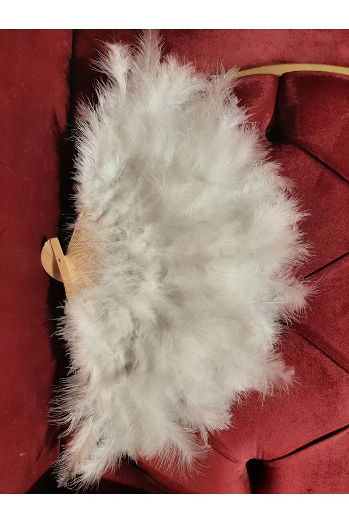 Beyaz Tüylü Ahşap Yelpaze