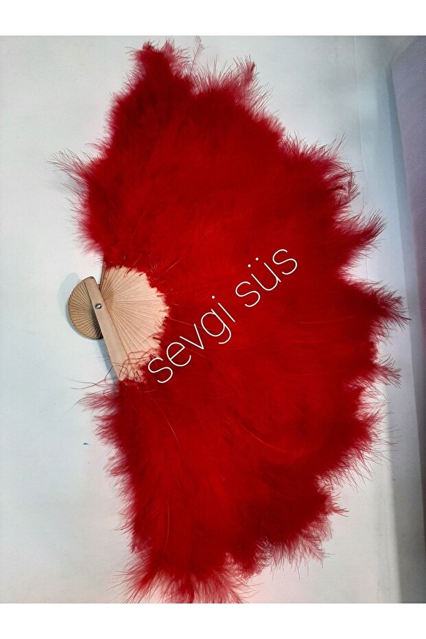 Kırmızı Tüylü Ahşap Yelpaze